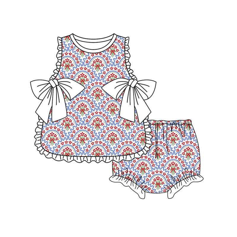 Preorder moq 5 Baby Girls Colorful Flowers Checked Tunic Bummies Short Clothes Set