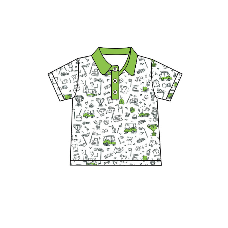 Preorder moq 5 Baby Boys Short Sleeve Golf Trucks Button Polo Shirts Top