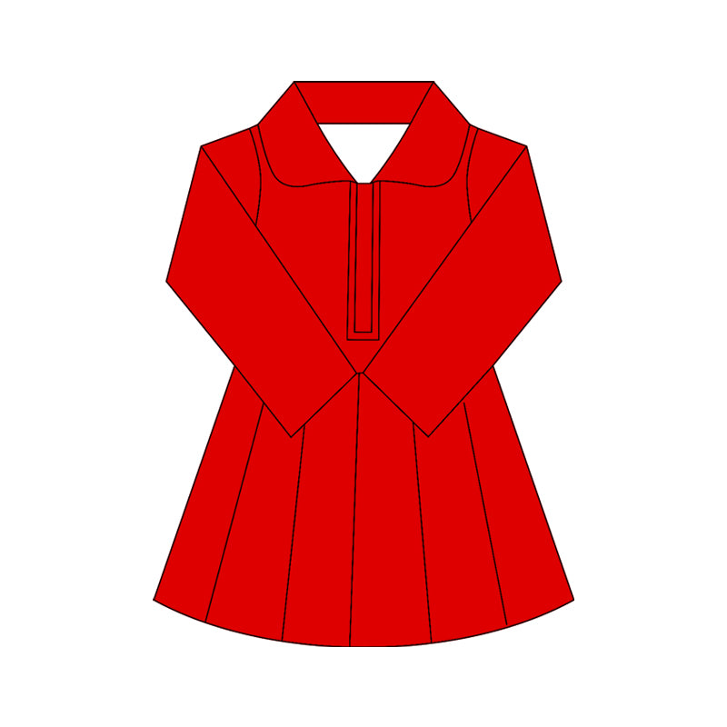 Preorder moq 10 Baby Girls Red Long Sleeves Zipper Activity Wear Yoga Knee Length Dresses