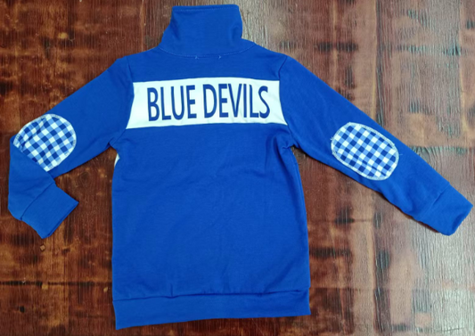 Preorder moq 5 Baby Boys Long Sleeves Blue Devils Zipper Pullovers Top