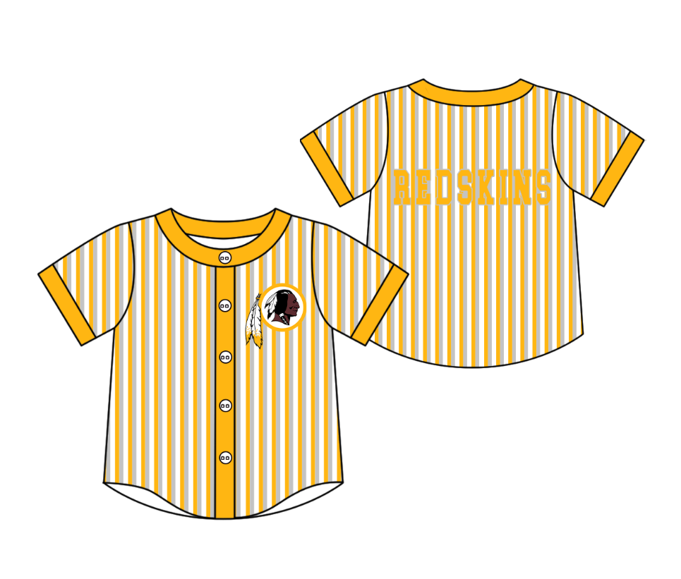 Preorder moq 5 Baby Boys Short Sleeve Redskins Team Button Stripe Shirts Top