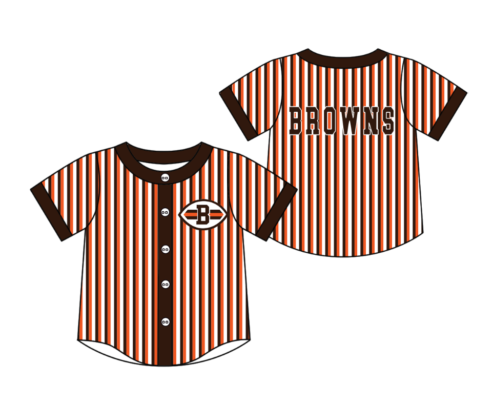 Preorder moq 5 Baby Boys Short Sleeve Browns Team Button Stripe Shirts Top