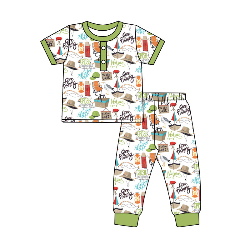 Preorder (moq 5)Baby Boys Short Sleeve Fishing Top Pant Hunting Pajamas Sets