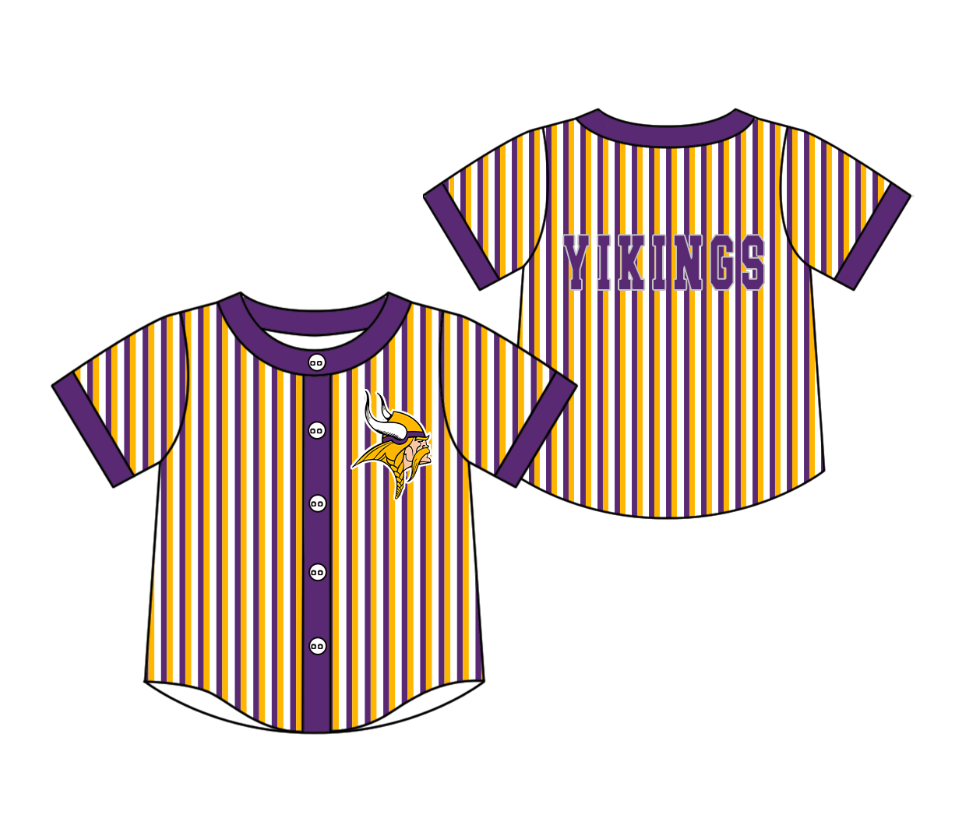 Preorder moq 5 Baby Boys Short Sleeve Yikings Team Button Stripe Shirts Top