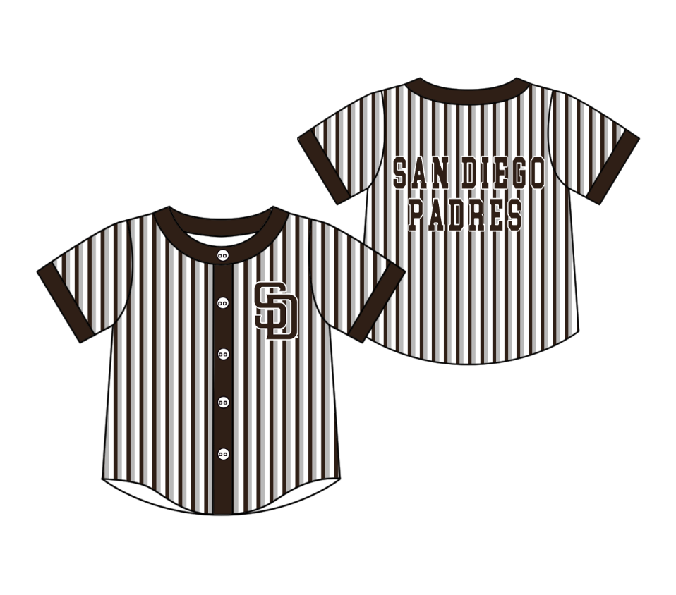 Preorder moq 5 Baby Boys Short Sleeve San Diego Padres Team Button Stripe Shirts Top
