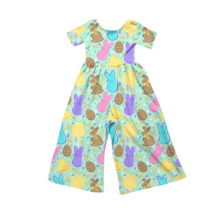 Preorder(moq 8)Baby Girls Short Sleeve Rabbits Eggs Ice Cream Easter Pant Jumpsuits
