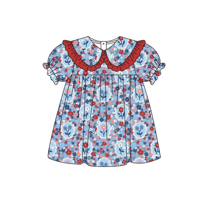 Preorder moq 5 Baby Girls Colorful Flowers Collar Knee Length Dresses