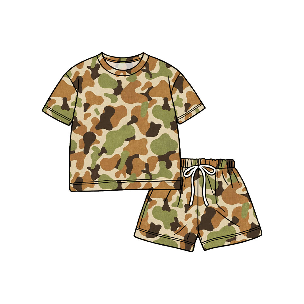 Preorder moq 5 Baby Girls Southern Khaki Camo Top Shorts Pajamas Clothes Set