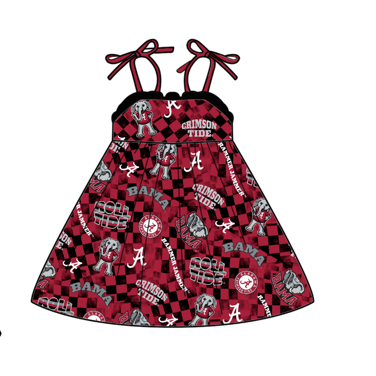 Preorder (moq 5)Baby Girls Strap Red Plaid Bama A Team Knee Length Dresses
