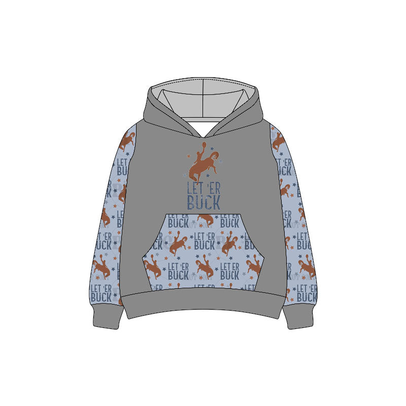 Preorder (moq 5)Baby Boys Long Sleeves Rodeo Let'er Buck Pocket Hoodies Top