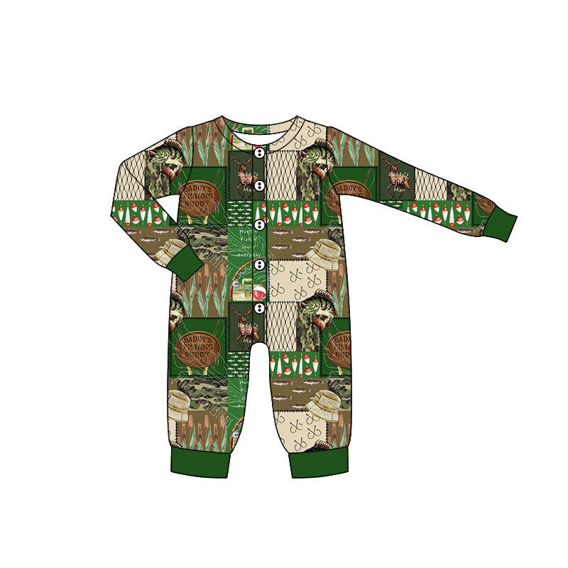 Preorder (moq 5)Baby Boys Southern Fishing Buttons Long Sleeves Rompers