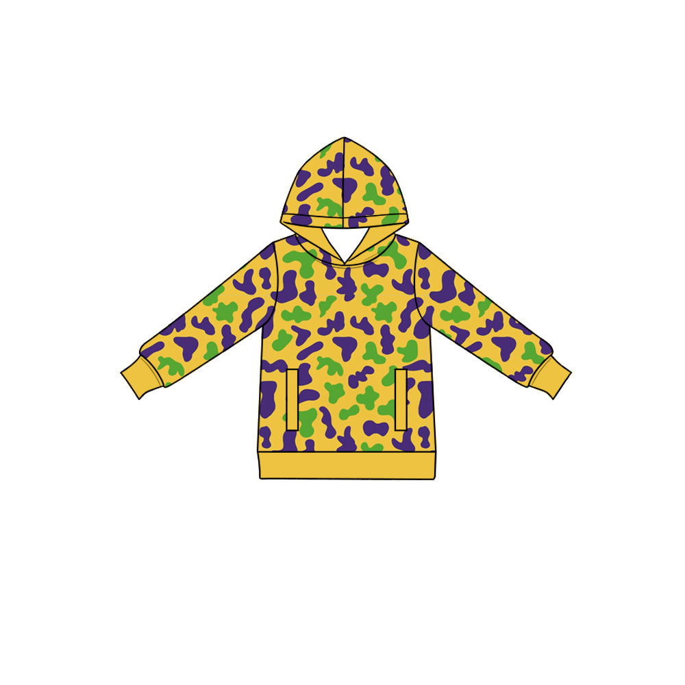Preorder (moq 5) Baby Boys Long Sleeve Mardigras Camo Pockets Hoodies Top