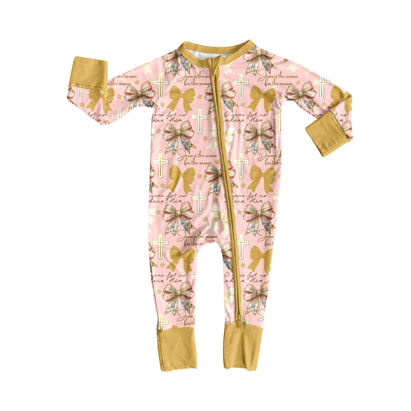 Preorder moq 5 Baby Infant Boys Long Sleeves Cross Bows Plaid Zipper Romper