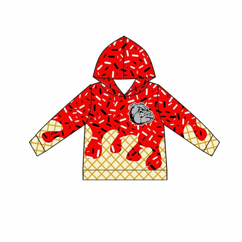 Preorder (moq 5)Baby Boys Red Long Sleeves Bulldogs Drip Team Hoodies Top