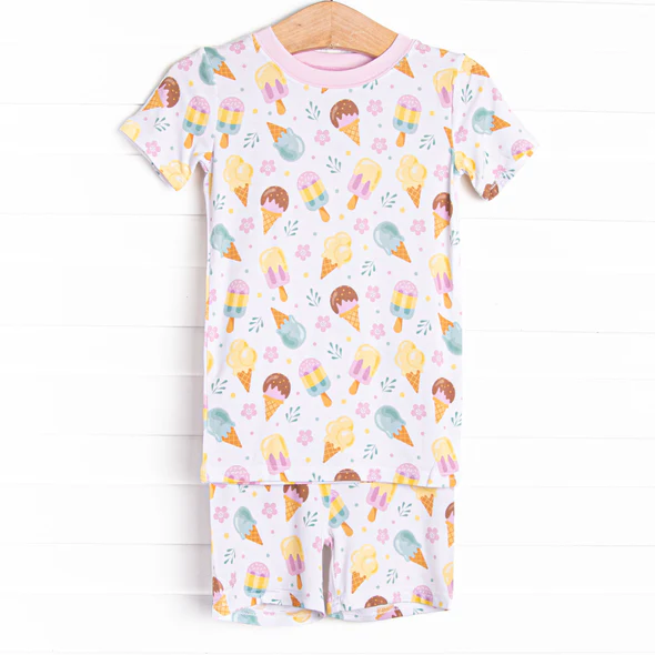 Preorder moq 5 Baby Girls Short Sleeves Flowers Ice Cream Top Short Pajamas Set