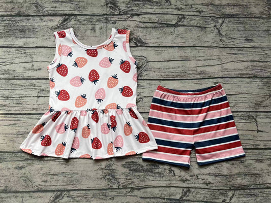Baby Girls Strawberry Tunic Top Stripes Shorts Outfits Summer Clothes Sets