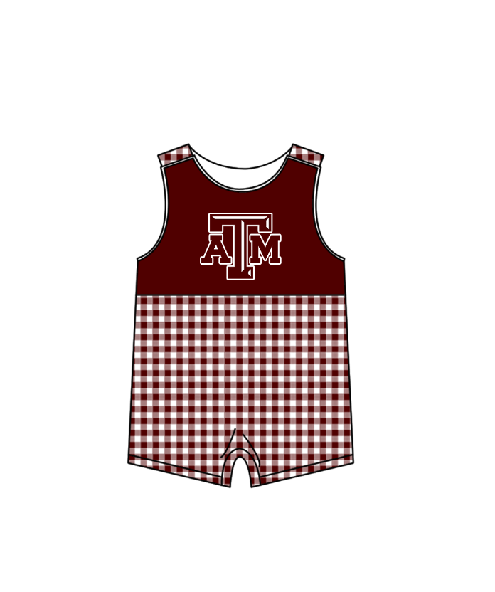 Preorder (moq 5)Baby Boys Sleeveless Red Checked ATM Team Rompers