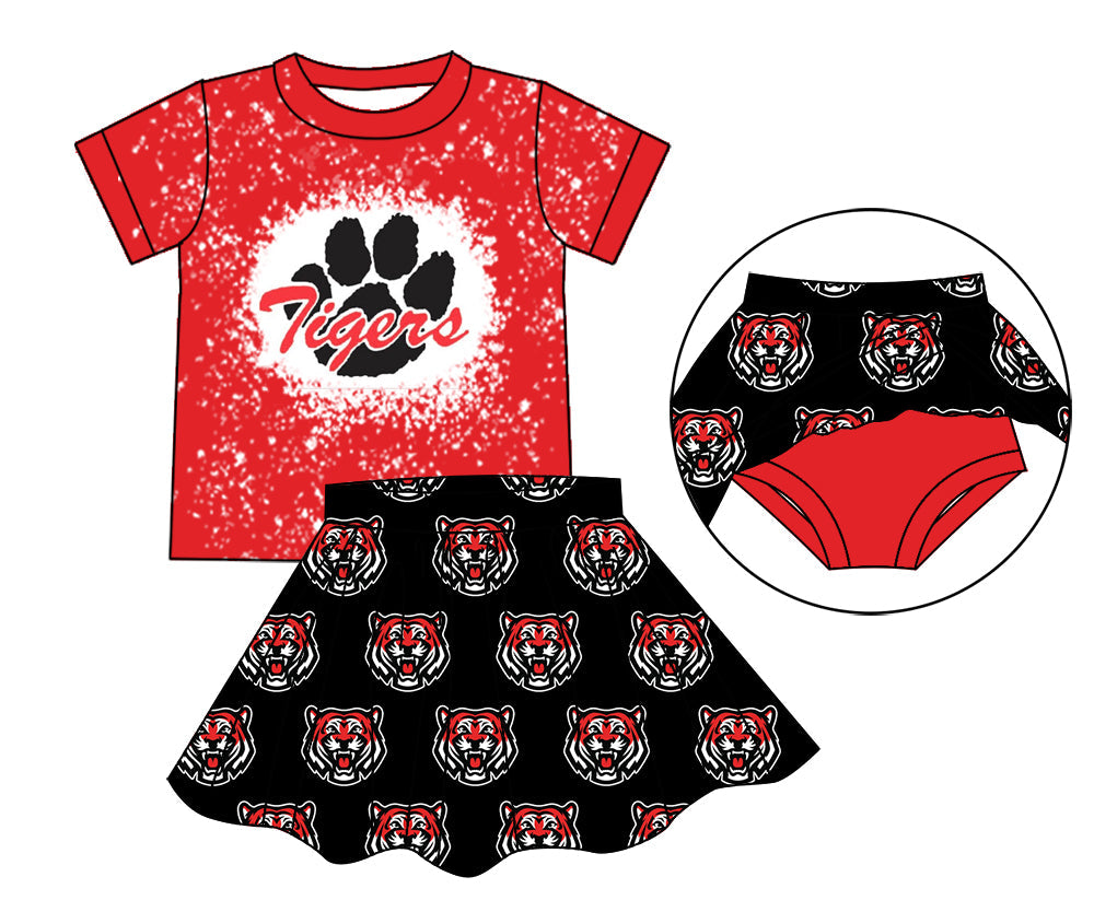 Baby Girls Tiger Red Team Shirt Bummie Skirts Clothes Sets Preorder(moq 5)