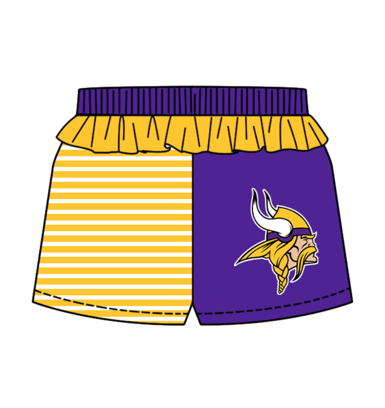 Preorder (moq 5)Baby Girls Orange Stripe Vikings Team Ruffle Shorts Bottom