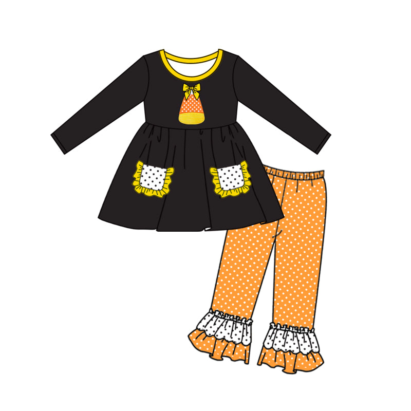 Baby Girls Halloween Candy Bow Tunic Pants Clothes Sets Preorder(moq 5)