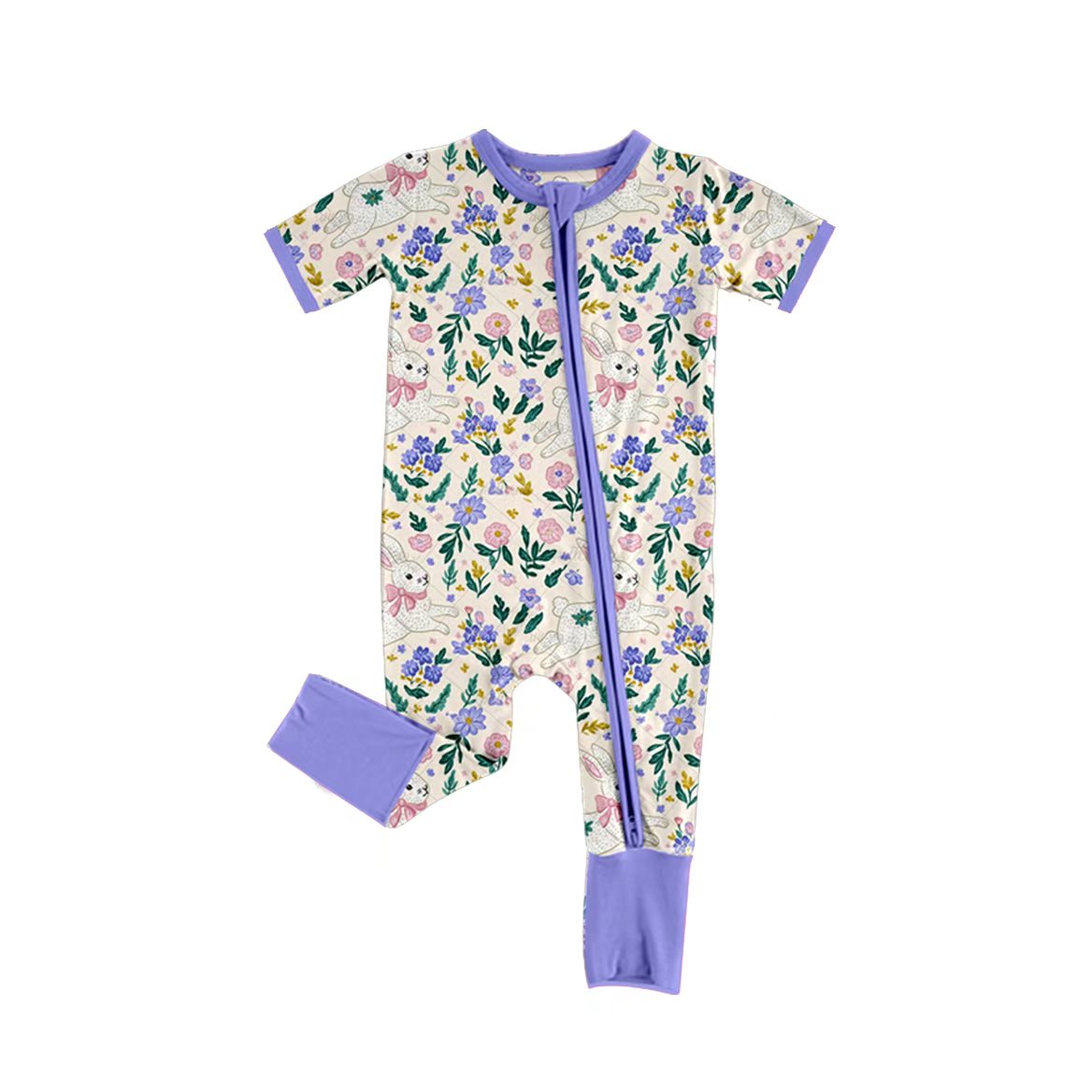 Preorder(moq5) Cute Easter Newborn Short Sleeve Round Neck Zipper Romper Footless