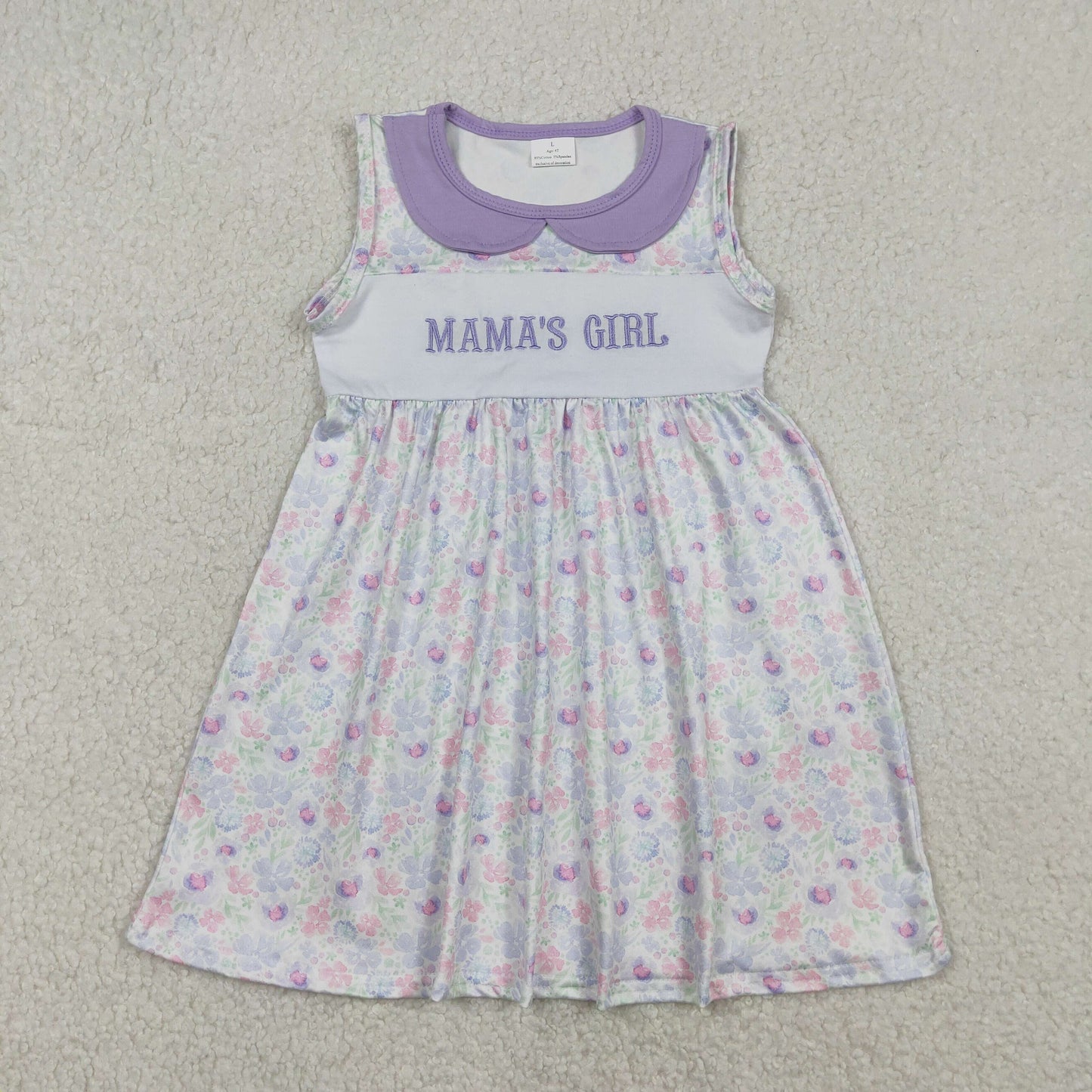 Embroidery Mama's Girl Lavender Floral Collar Knee Length Dresses