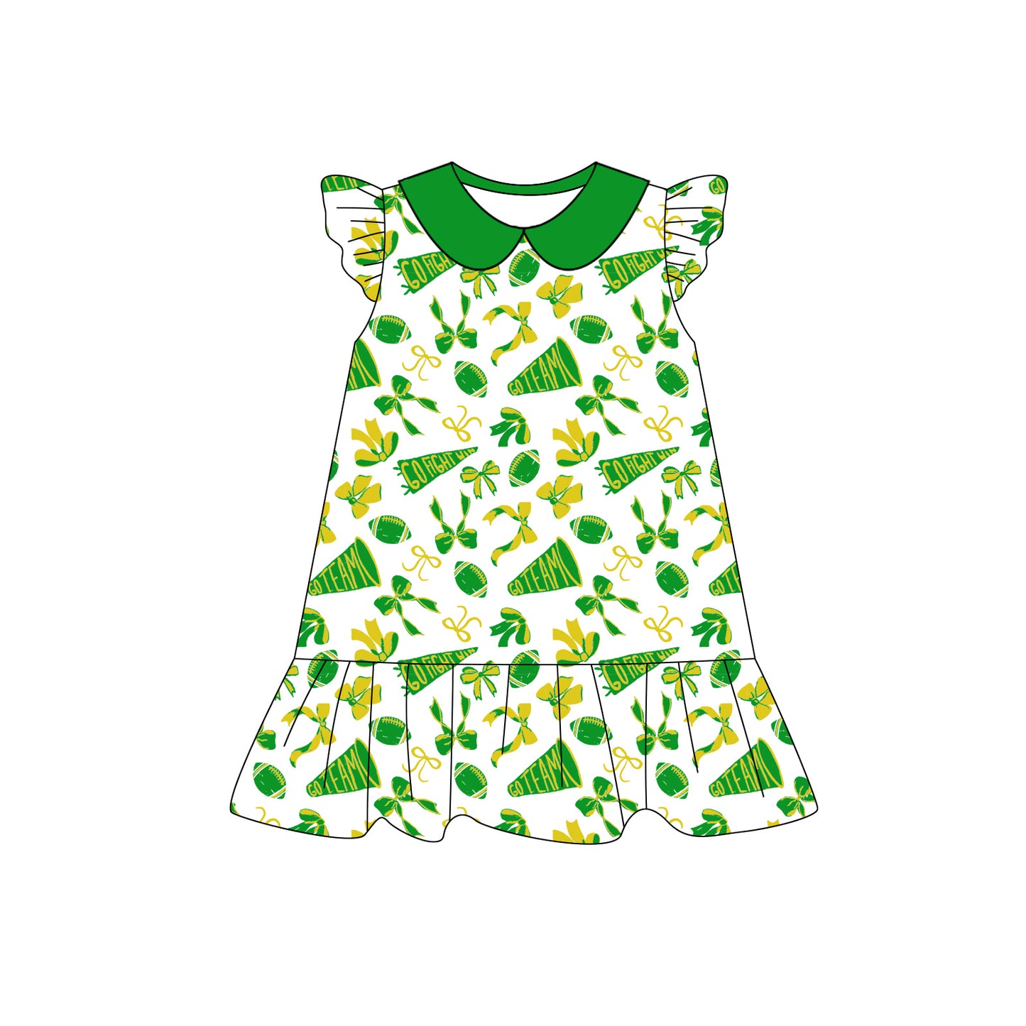 Preorder (moq 5)Baby Girls Light Green flutter sleeve Team Knee Length Dresses