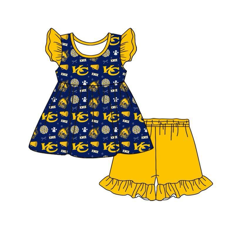 Preorder (moq 5)Baby Girls KC Team Tunic Top Ruffle Shorts Clothes Sets