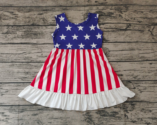 Baby Girls Sleeveless 4th Of July Stars Stripes Ruffle Dresses