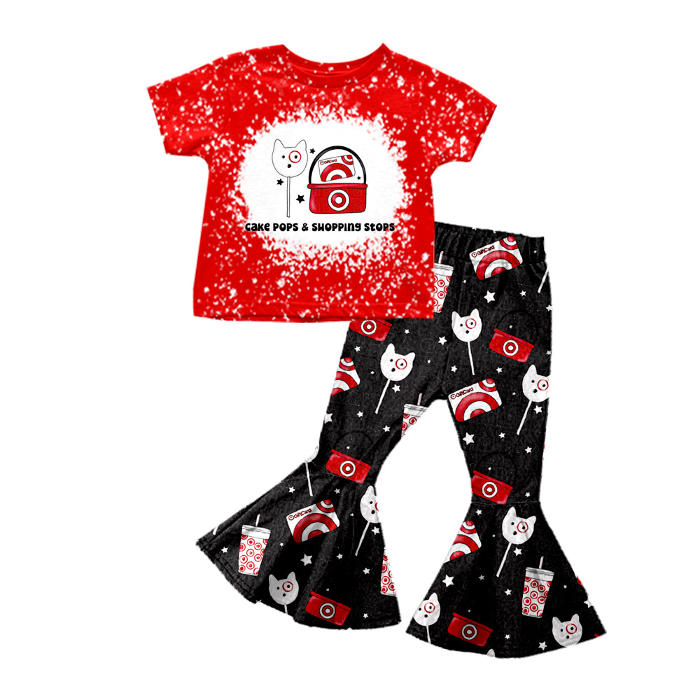 Baby Girls Red Cart Short Sleeve Tee Shirts Bell Pants Clothes Sets preorder(moq 5)