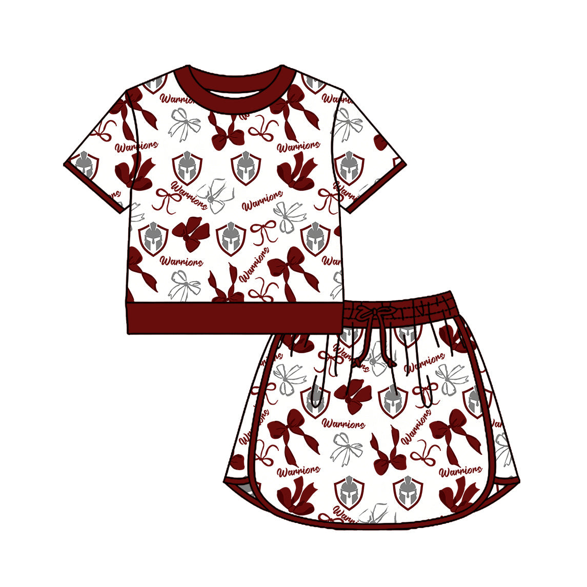 Preorder (moq 5)Baby Girls Bows Warriors Top Skirt Short Team Clothes Set