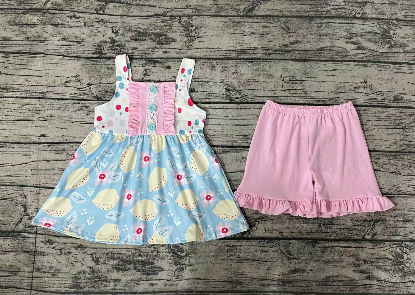 Baby Girls Lemon Straps Top Ruffle Shorts Clothes Sets
