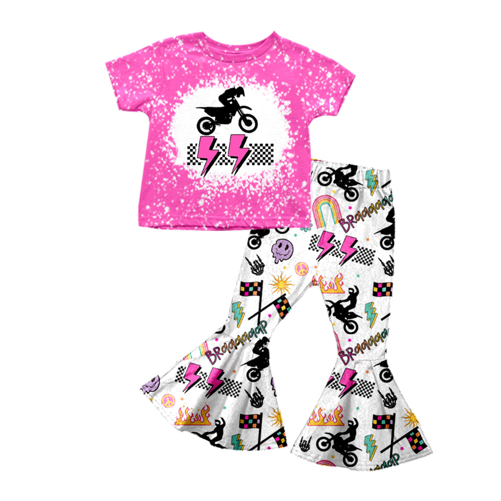 Baby Girls Pink Motobike Top Bell Pants Clothing Sets Preorder(moq 5)