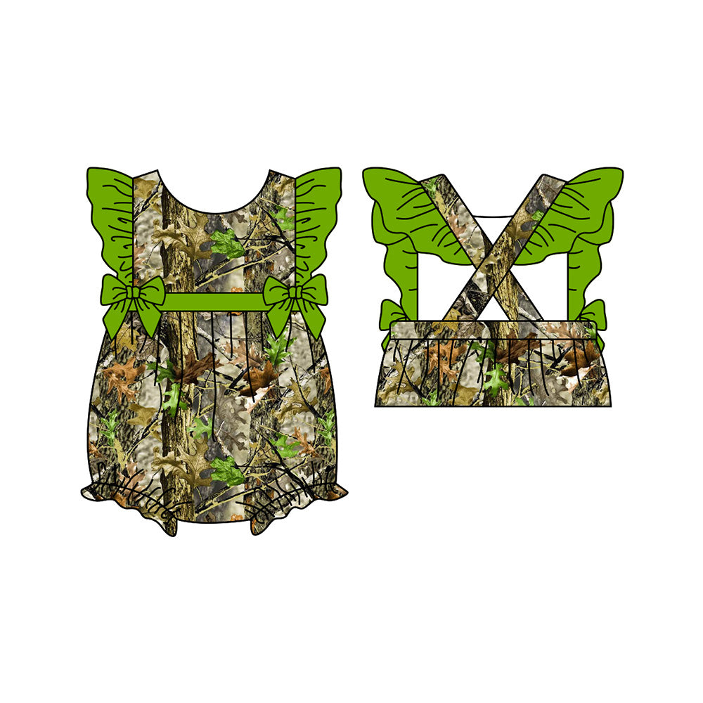 Preorder(moq 5)Baby Infant Girls Real Tree Camouflage Ruffles Rompers