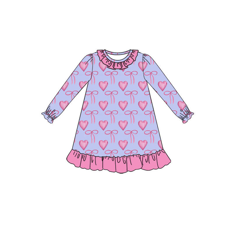 Preorder (moq 5)Baby Girls Pink Bows Hearts Valentine Ruffle Knee Length Dresses