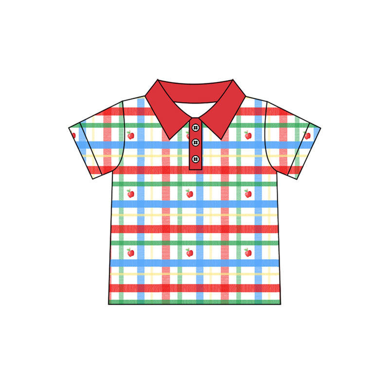 Preorder (moq 5)Baby Boys Red Short Sleeves Button Plaid Apples Polo Shirts Top Preorder