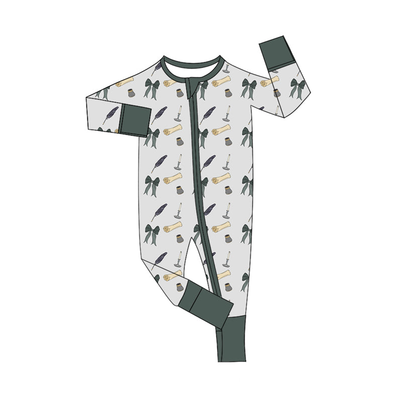 Preorder moq 5 Baby Infant Boys Long Sleeves Bows Letter Plaid Zipper Romper