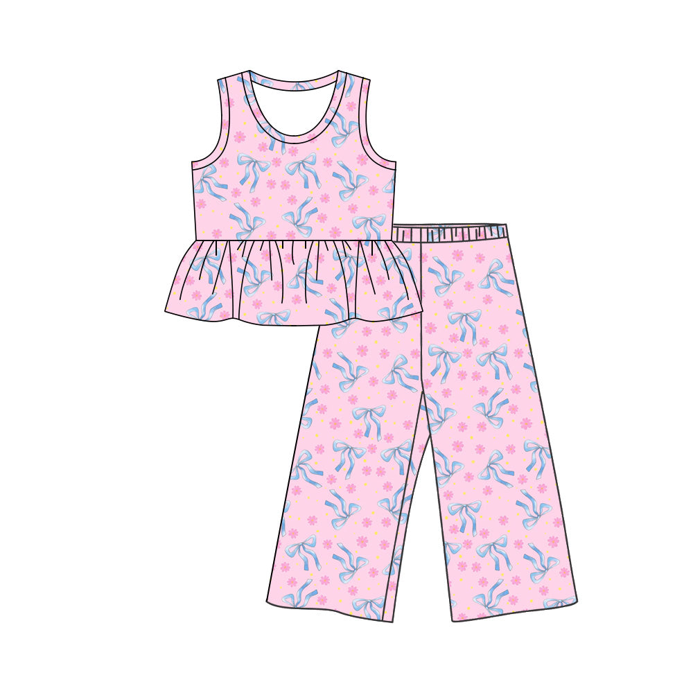 Preorder (moq 5)Baby Girls Bows Flowers Tunic Flare Pant Clothes Sets