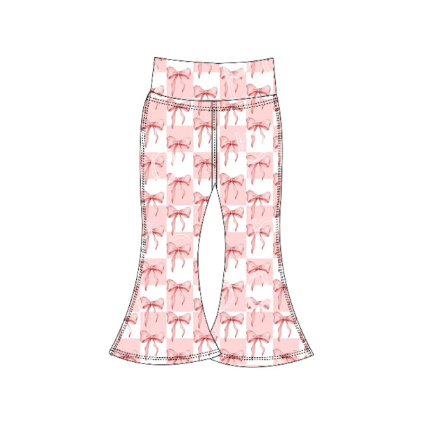 Preorder (moq 5)Baby Girls Pink Bows Plaid Yoga Bell Bottom Pants