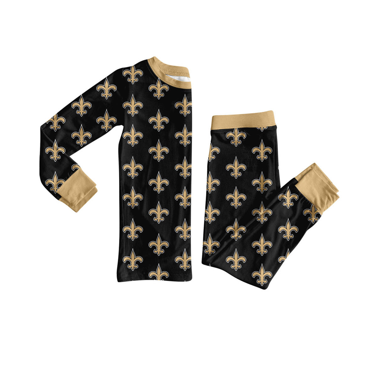 Preorder (moq 5)Baby Girls Black Long Sleeves Team Trident Plaid Top Pants Pajamas Set