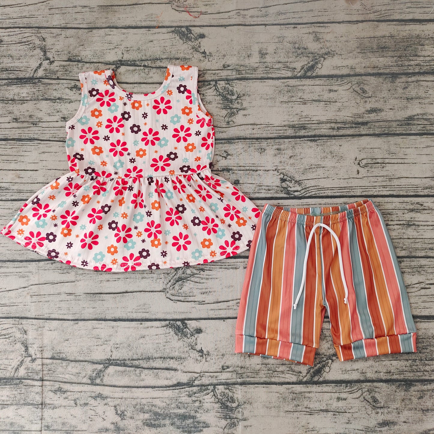 Baby Girls Flowers Tunic Stripe Shorts Clothes Sets