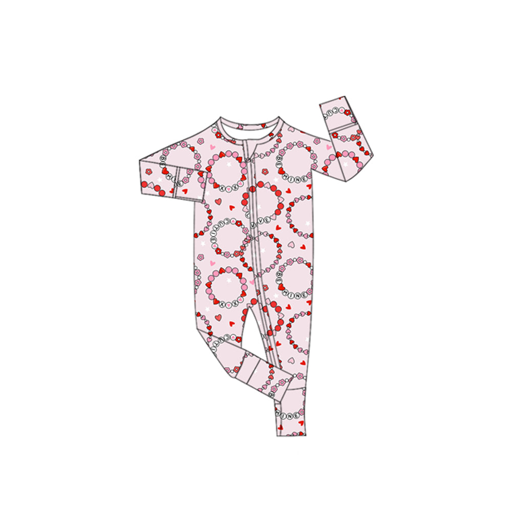 Preorder(moq 5)Baby Girls Long Sleeves Pink Flowers Hearts Zipper Pant Rompers