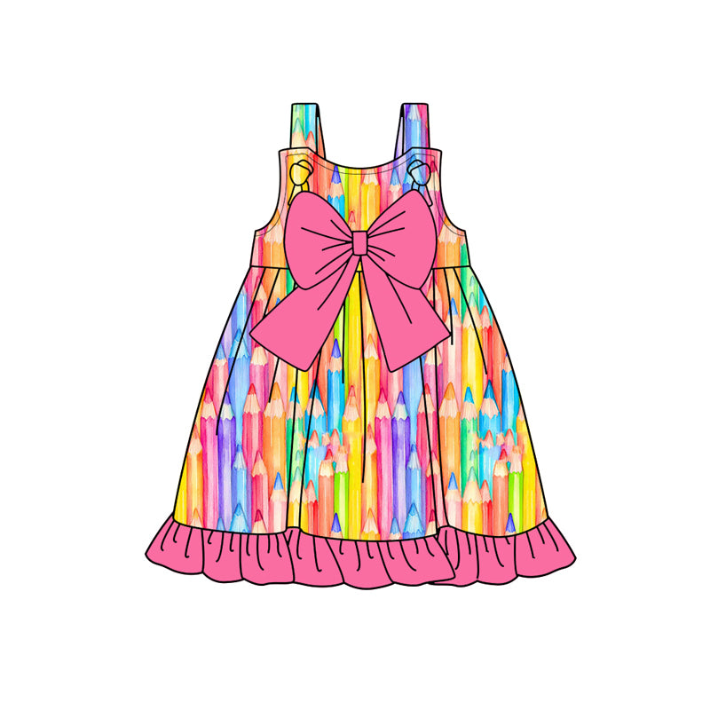 Preorder (moq 5)Baby Girls Back To School Penciles Bows Knee Length Dresses