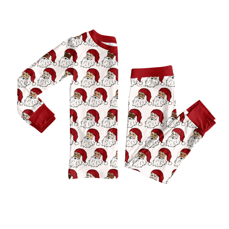 Preorder (moq 5)Baby Girls Long Sleeves Red Santa Plaid Top Pants Pajamas Set