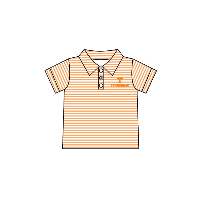Preorder moq 5 Baby Boys Short Sleeve Orange Stripe Tennessee Team Button Polo Shirt Top