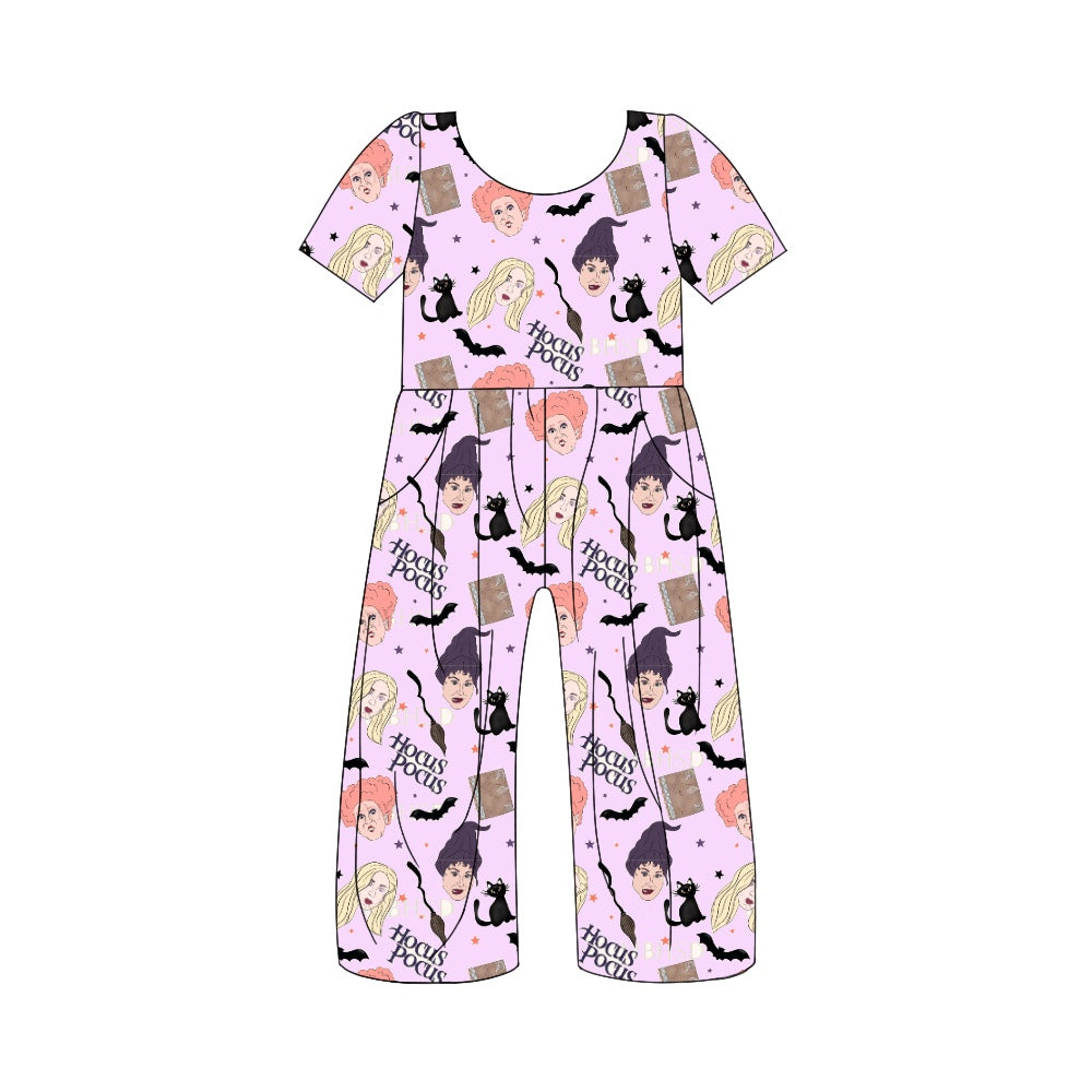 Baby Girls Halloween Witches Lavender Short Sleeve Jumpsuits Preorder(moq 5)