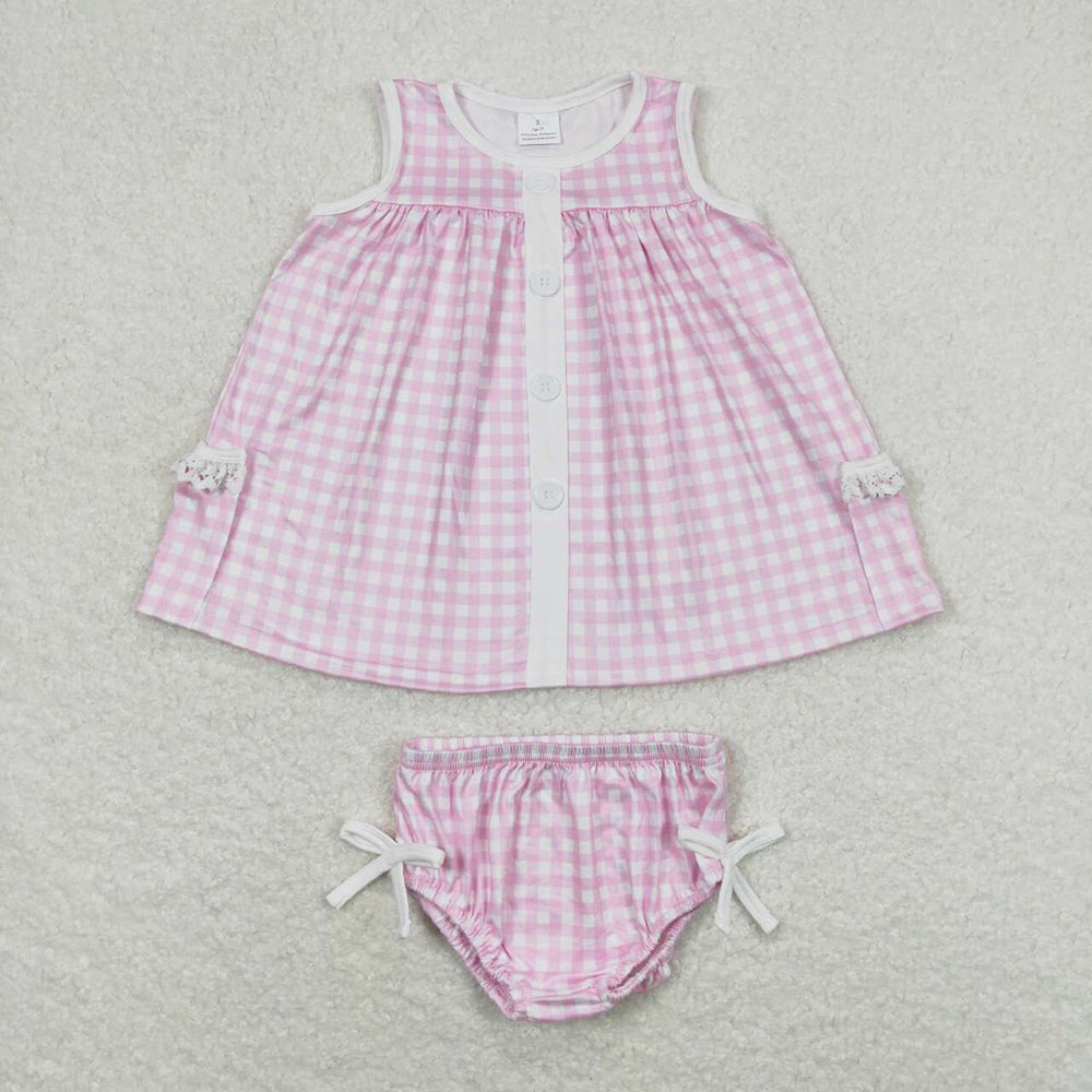 Baby Girls Summer Sibling Sister Checkered Tunic Top Bummies Clothes Sets
