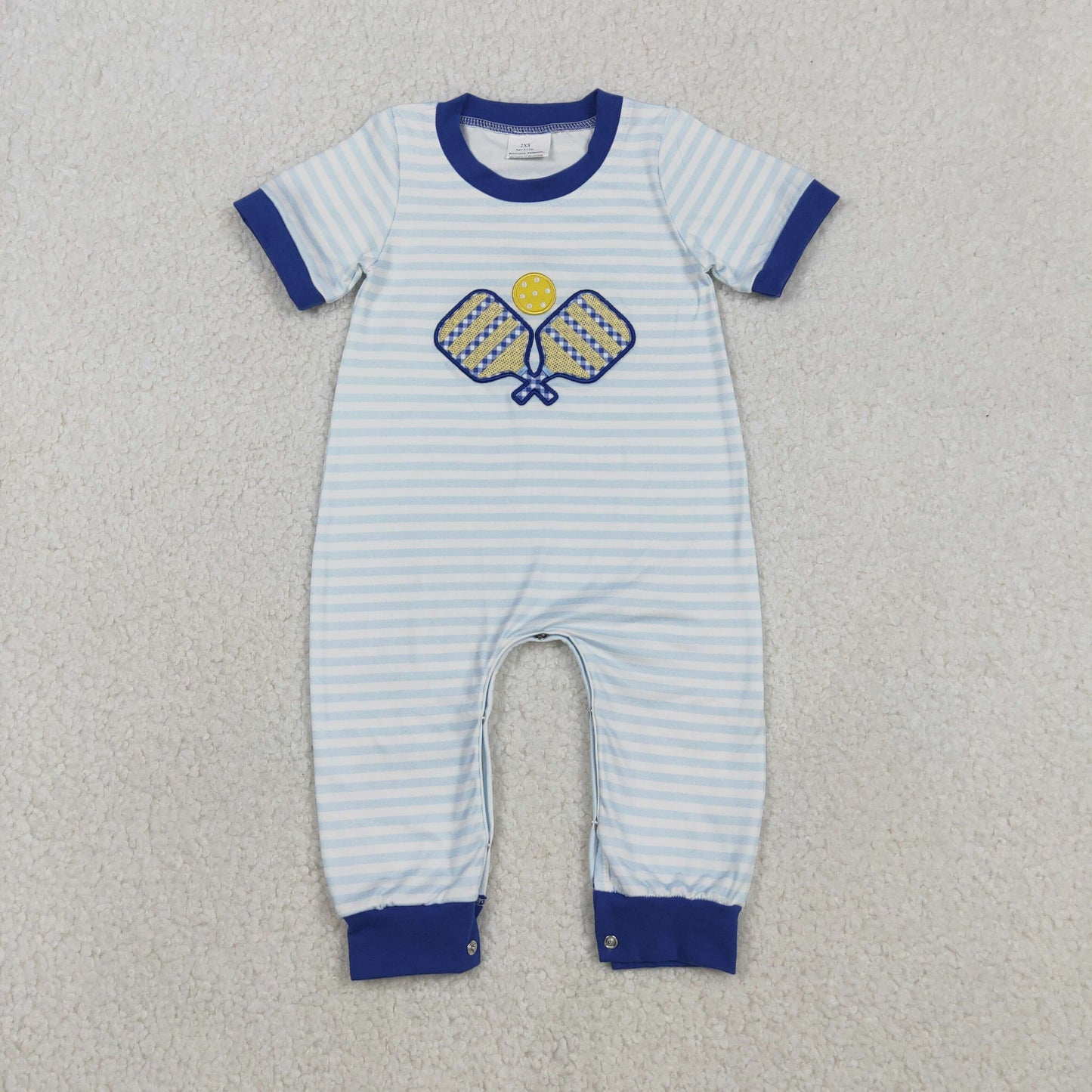 Embroidery Tennis Balls Baby Boys Stripe Team Footie Rompers