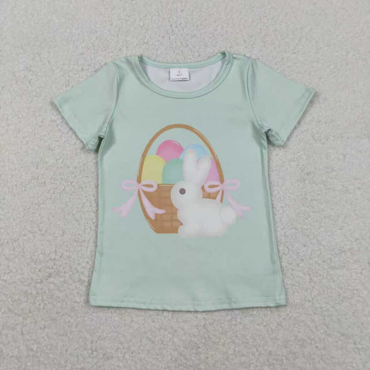 Sibling Baby Girls Short Sleeve Flowers Cross Rabbits Eggs Easter T-shirts Tops