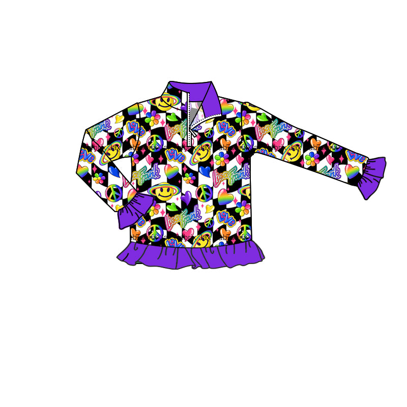 Baby Girls Smile Checkered Flowers Zip Pullovers Tops Preorder(moq 5)